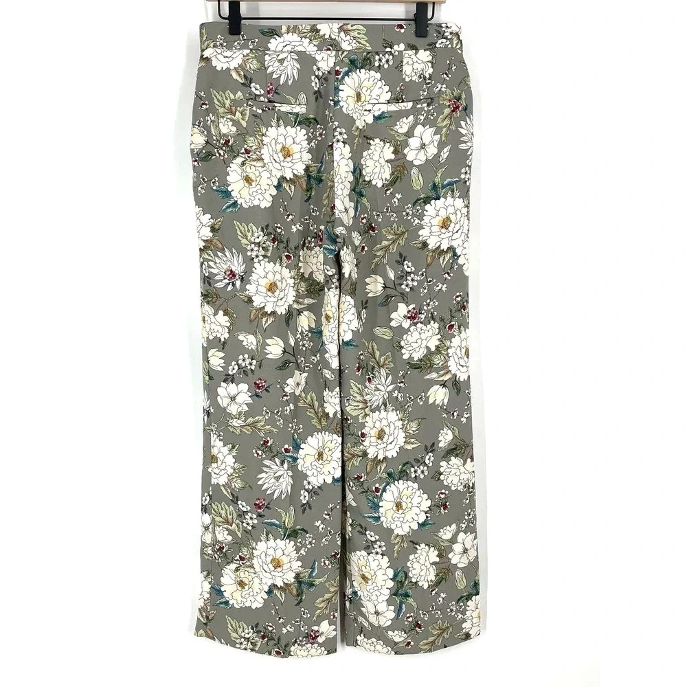 Zara Basic Collection Gray and White Floral Print Casual‎ Business Pants Medium